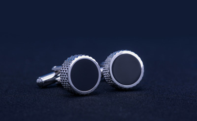 Silver/Black Round Cufflinks