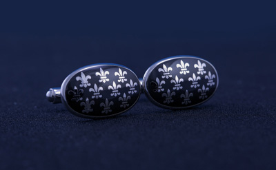 Silver/Black Designed Oval Cufflinks