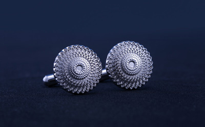 Silver Designed Round Cufflinks
