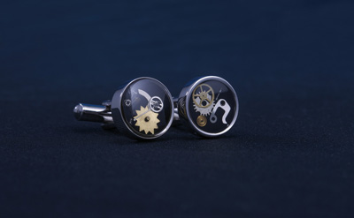 Silver/Black Designed Round Cufflinks