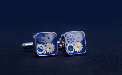 Silver/Blue Round Square Cufflinks