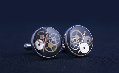 Silver/Black Designed Round Cufflinks