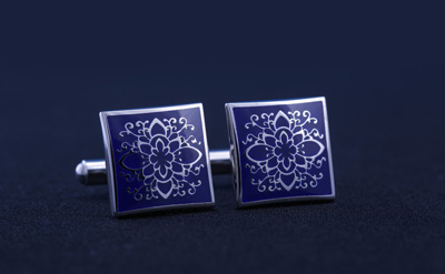 Silver/Blue Designed Square Cufflinks