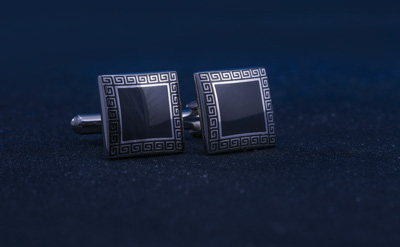 Silver/Black Designed Square Cufflinks