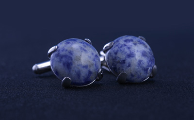 Silver/Blue/White Round Cufflinks