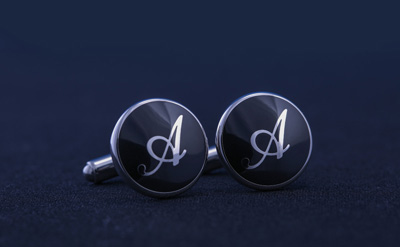 Silver/Black Round Cufflinks