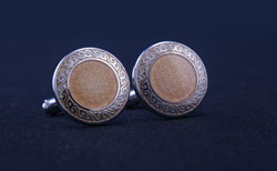 Silver/Golden Brown Designed Round Cufflinks